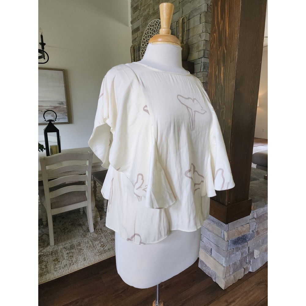 Grade & Gather Boutique Abstract Artsy Floral Flutter Sleeve Blouse Top‎ Medium